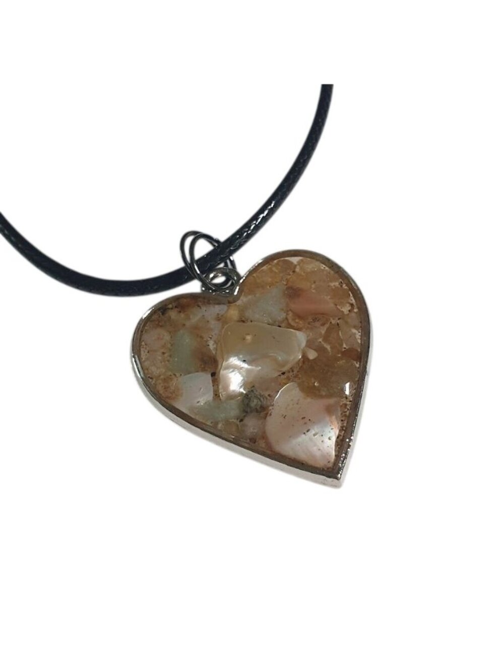 Heart Shaped Resin Shell Pendant Necklace Black Cord Lobster Clasp Adjustable